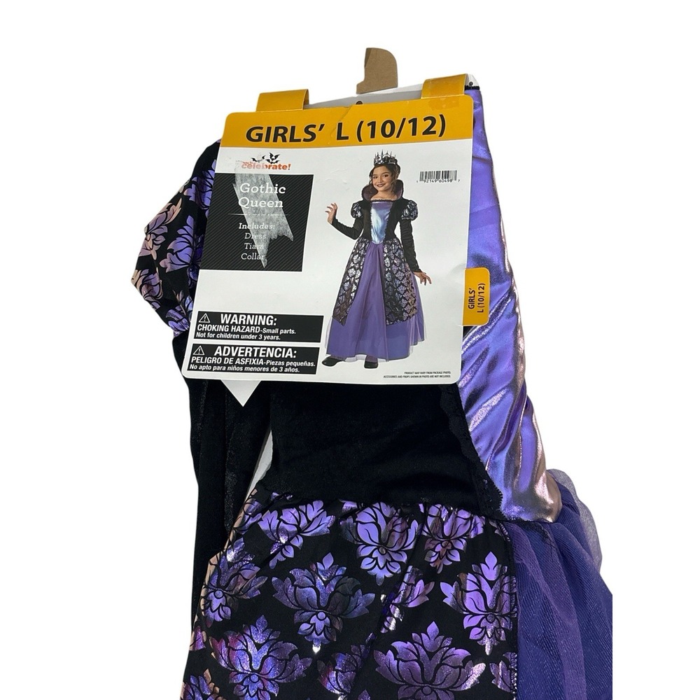 GOTHIC QUEEN Halloween Costume Dress with Crown GIRLS LARGE 10-12